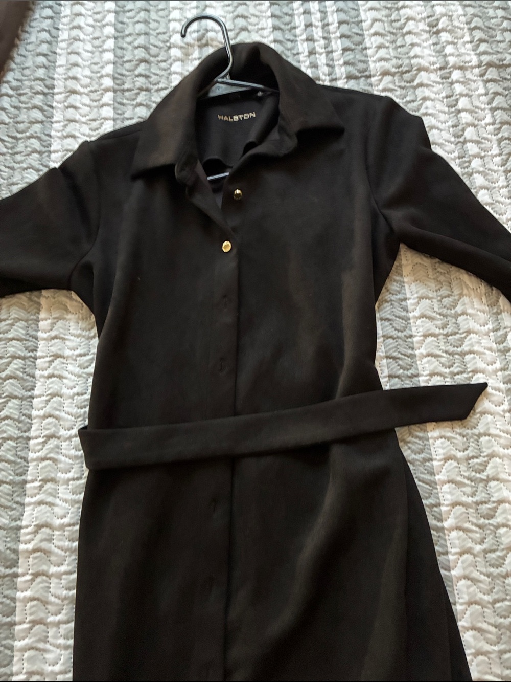 Halston Heritage Black Midi Shirt Dress with Self Tie Belt